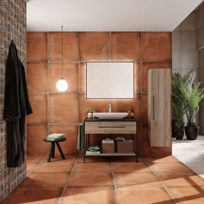 植物浴室室内设计与橱柜和架子 三维渲染灯具大理石客厅