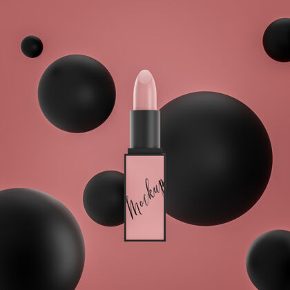 商标模型粉红唇膏上的豪华标志模型3d商标模型化妆模型