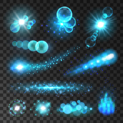 闪光霓虹灯蓝色闪闪发光和波基灯的透明背景粒子闪光效果