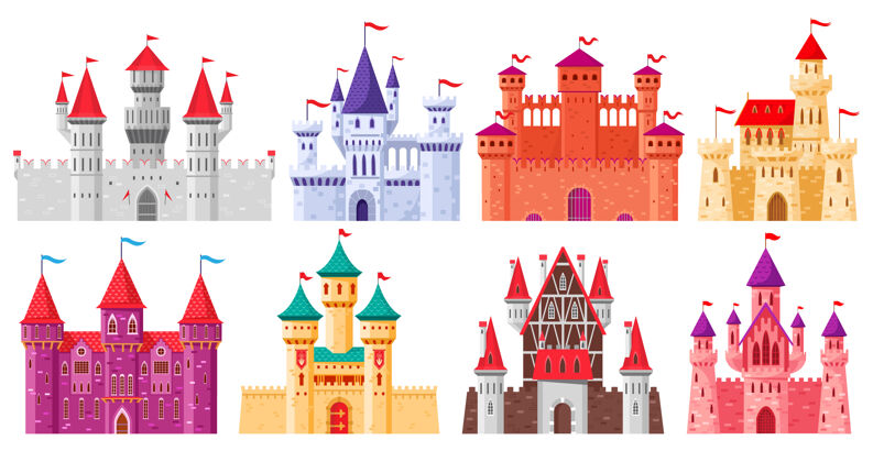 历史卡通中世纪城堡童话中世纪的塔楼 历史悠久的皇家城堡神秘幻想故事