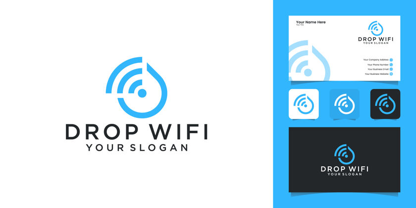 现场水滴技术与wifi组合标志设计模板和名片广播投放互联网