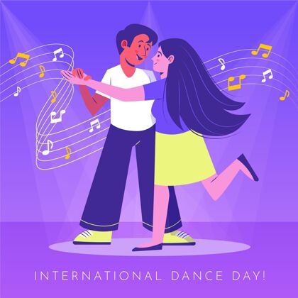 情侣手绘情侣国际舞蹈日插画女人人音符