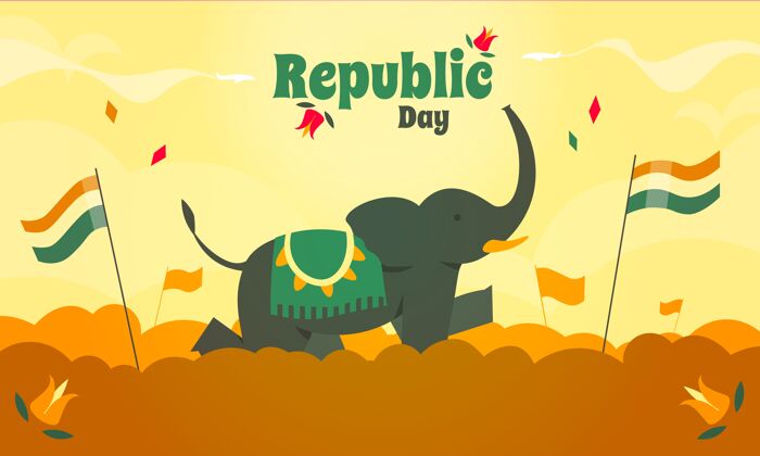国旗共和国国庆节印度国庆节与大象和印度三色印度独立三色