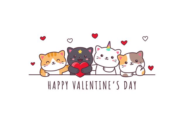 有趣可爱的猫画情人节快乐涂鸦模板卡通人物