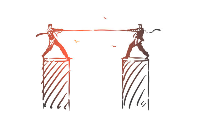 人物竞争 反对 斗争概念草图说明创意冲突绳子