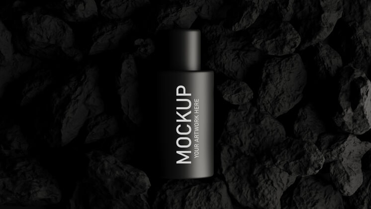 瓶子三维渲染的化妆品模型品牌与黑色的概念最小三维三维渲染