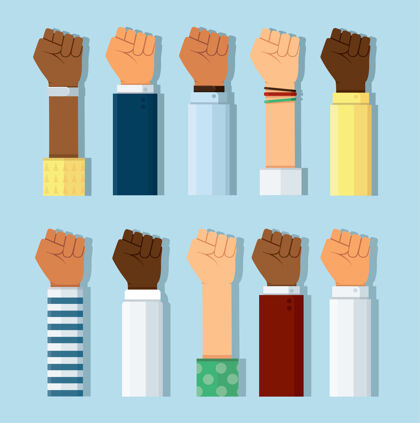 手一套不同肤色的拳头举起来活动家团体反对