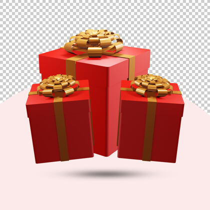 丝带红色礼品盒3d渲染透明背景三维渲染礼品盒情人节礼物