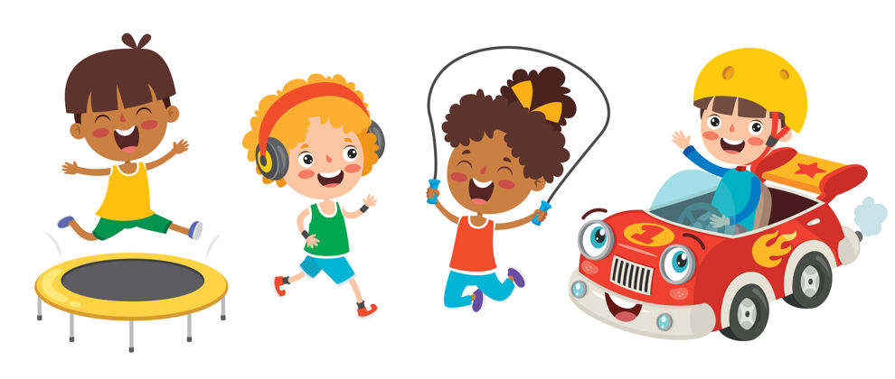 活动快乐的孩子们做各种各样的运动跑步卡通汽车