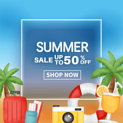 促销夏季销售横幅与夏季元素折扣夏季促销