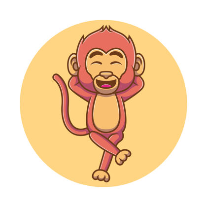 黑猩猩卡通可爱的猴子玩得开心平面幼稚卡通