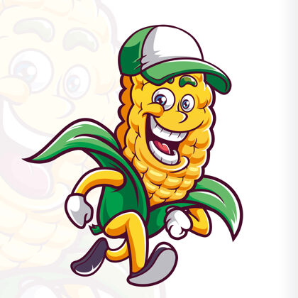 饮食微笑玉米帽吉祥物卡通跑食物搞笑快乐