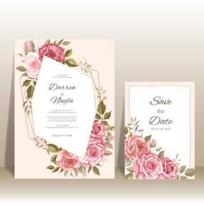 婚礼请柬美丽的婚礼请柬与花卉设计玫瑰优雅水彩
