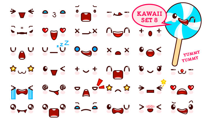 感觉可爱的卡瓦伊表情脸和糖果棒卡瓦伊集日语情绪寒冷