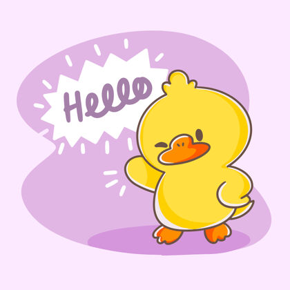 可爱酷小鸭子明信片模板涂鸦画插图朋友动物心