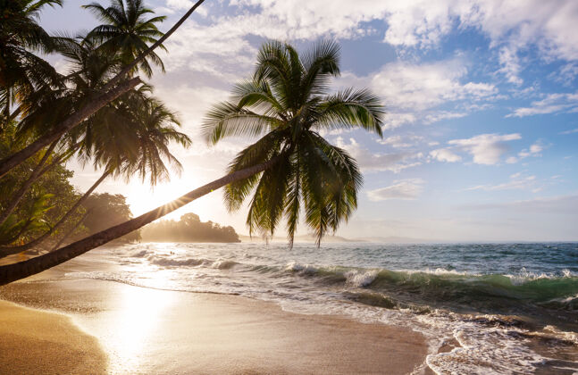 海岸哥斯达黎加美丽的热带太平洋海岸蓝色美丽全景