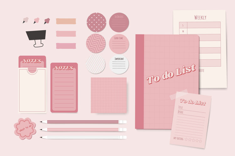 贴纸粉色文具规划师套装设计计划女性化待办事项清单