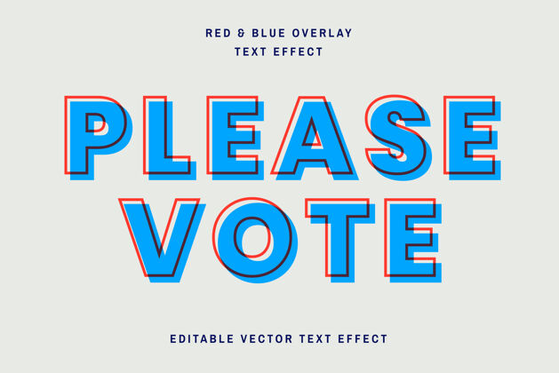 大写字母红蓝叠加可编辑文本效果模板蓝色字体大写字母排版