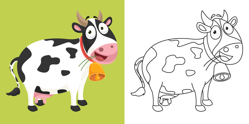 动物线艺术画儿童彩页奶牛卡通素描