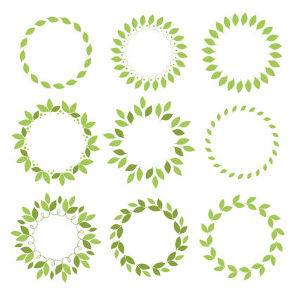 抹茶用绿叶搭成圆框花树叶环境