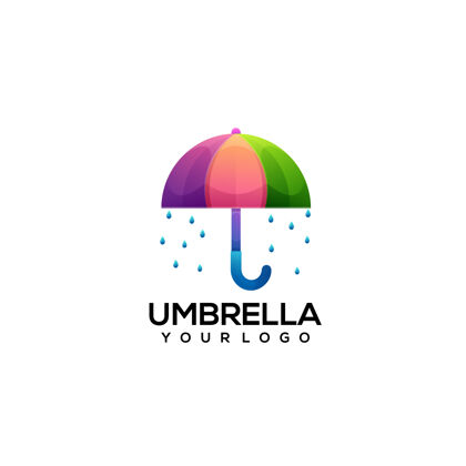 太阳雨伞标志彩色插图蓝色公司下降