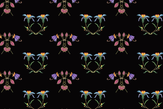 图案黑色背景上的花卉图案花卉复制空间花卉