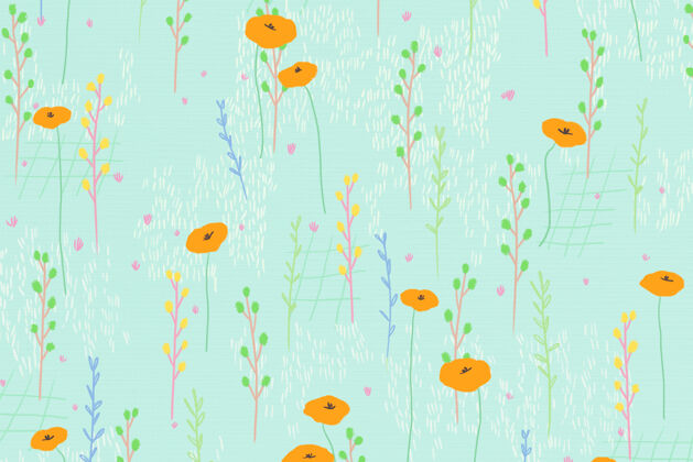 手绘明亮的罂粟花图案背景自然背景花卉背景花卉