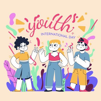手绘手绘国际青年节插画意识人物国际青年节