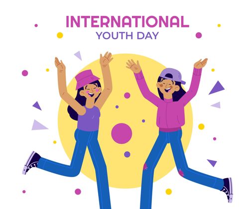 国际手绘国际青年节插画庆祝全球青年节