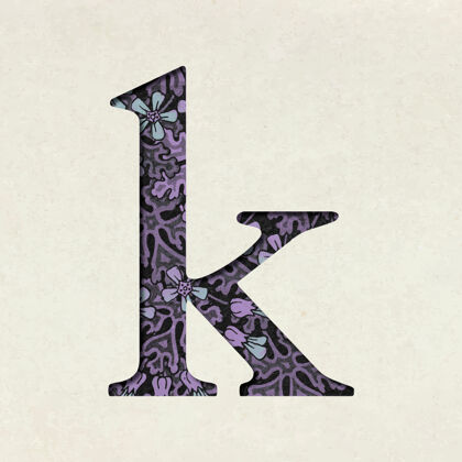 复古复古花紫色小写字母k排版风格化字母花卉