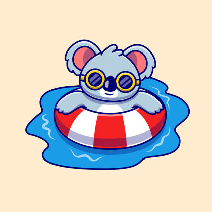 太阳镜可爱的考拉游泳夏季卡通插画海滩宝贝游泳池