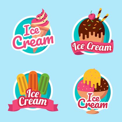 小吃扁平冰淇淋标签系列美味包装美味