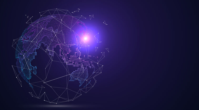 网络空间象征全球贸易插图的3d地球图形全球行星全息