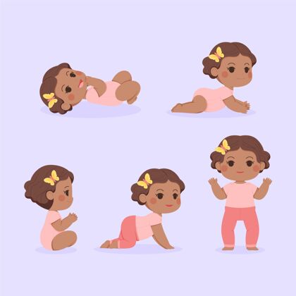 婴儿平面设计阶段的女婴插画孩子步骤宝贝