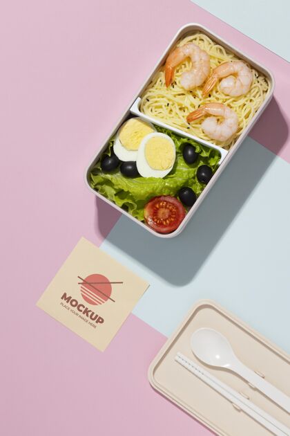 膳食各式各样的便当盒与模拟卡日本日本容器