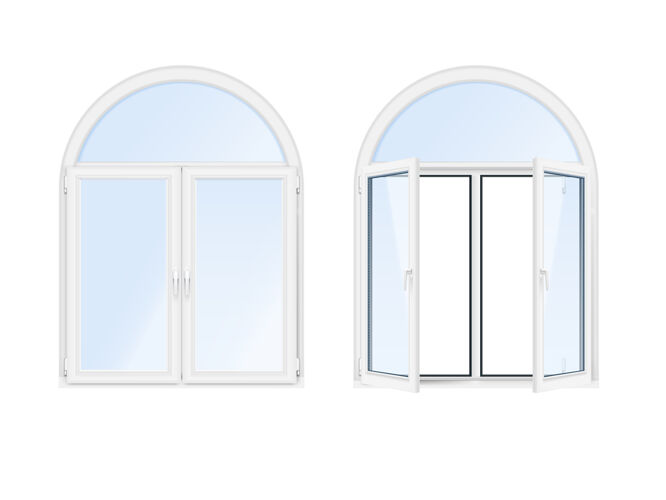 门两扇孤立而逼真的拱形窗户逼真窗开
