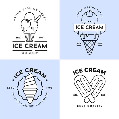 美味线性扁平冰淇淋标签收集甜点冰淇淋美味