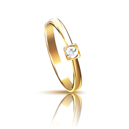 现实逼真的钻石金戒指结婚戒指黄金反映
