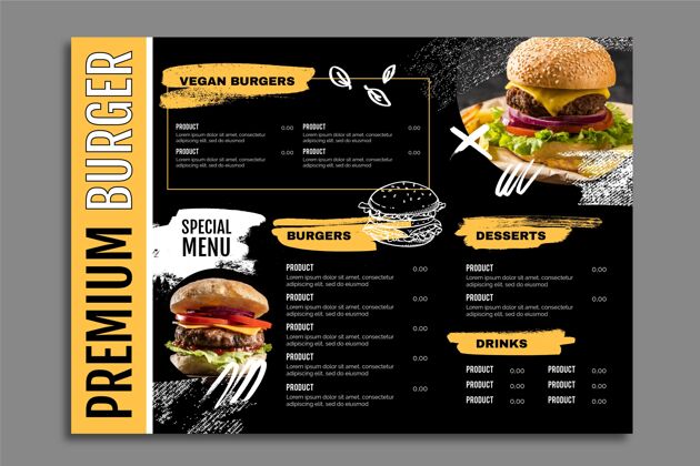 餐厅简单的深色高级汉堡食物菜单模板简单菜单模板餐车