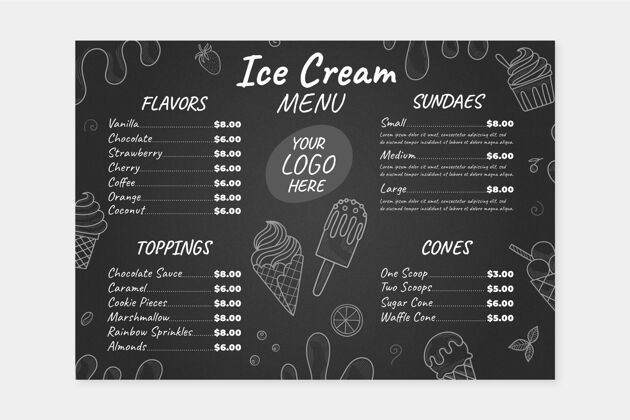 可口冰淇淋黑板菜单模板凉爽美味夏天