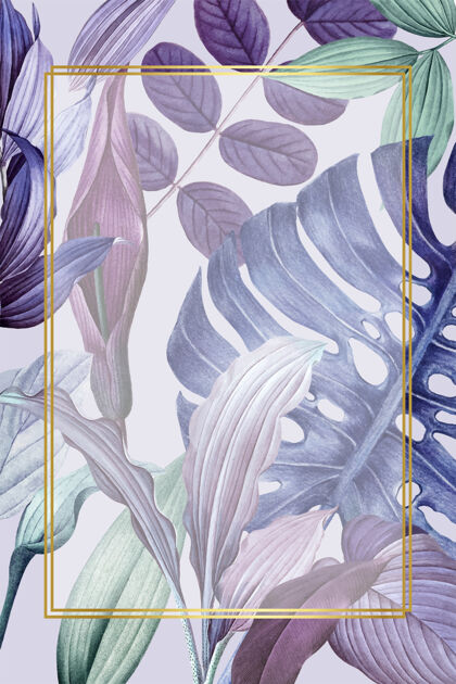 植物紫叶矩形框春天金色金属