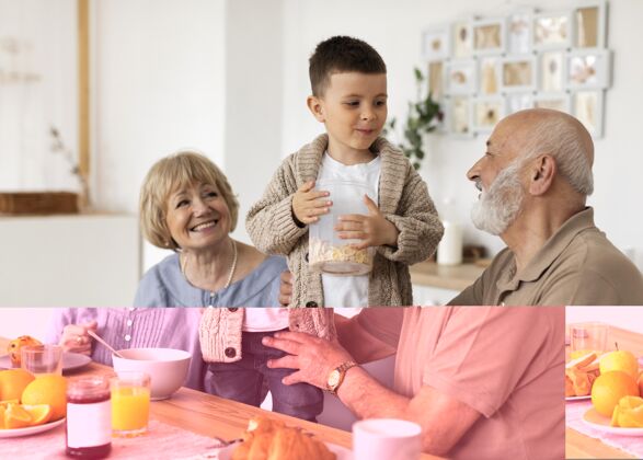 老人中枪祖父母和孩子祖父母生活方式家庭