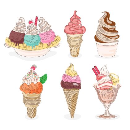 冰淇淋收藏手绘冰淇淋系列小吃包装什锦