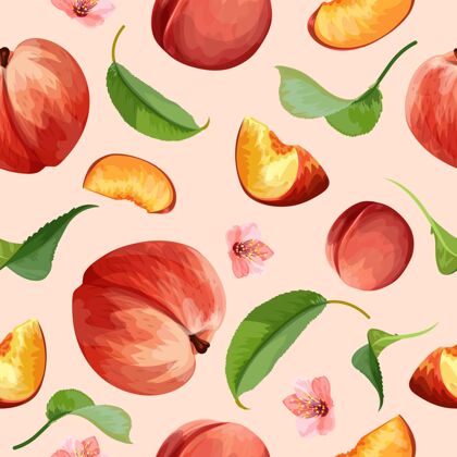 水果详细的桃花图案设计桃主题桃图案