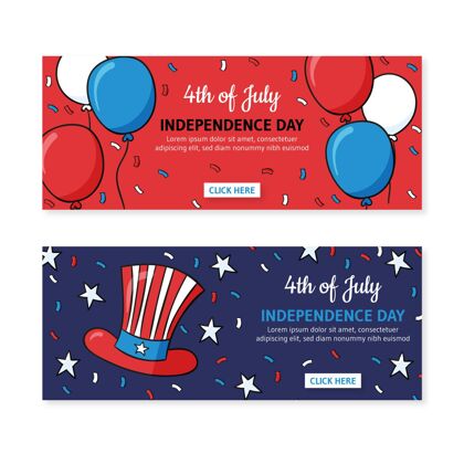 美国手绘7月4日独立日横幅集横幅模板庆祝活动