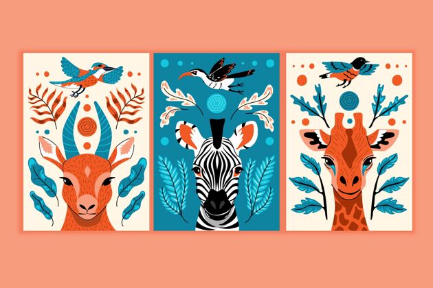 业务模板手绘野生动物封面收藏包装动物野生动物