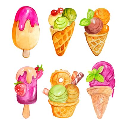 美味手绘水彩画冰淇淋系列食品手绘糖果