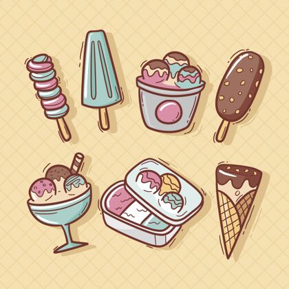 套餐手绘冰淇淋系列食品手绘小吃