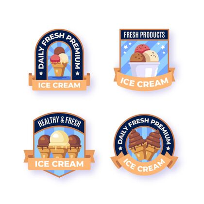 凉爽冰淇淋平面设计标签套装冰淇淋美味平面设计