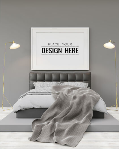 灰色海报框架模型室内卧室3d墙墙模型